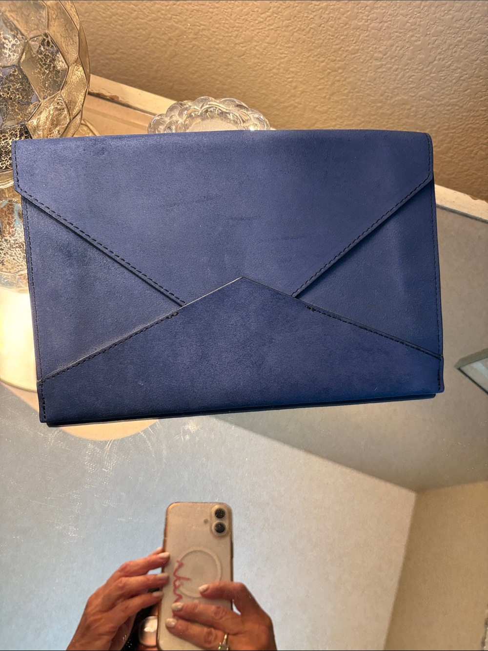 Banana Republic Navy Blue Suede Envelope Clutch